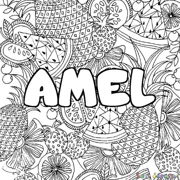Coloriage prénom AMEL - d&eacute;cor Mandala fruits