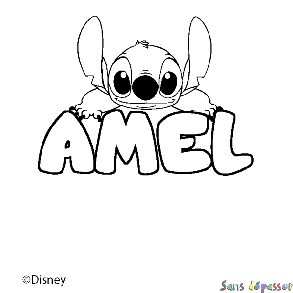 Coloriage pr&eacute;nom AMEL - d&eacute;cor Stitch