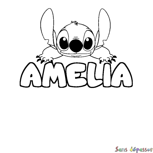 Coloriage prénom AMELIA - d&eacute;cor Stitch