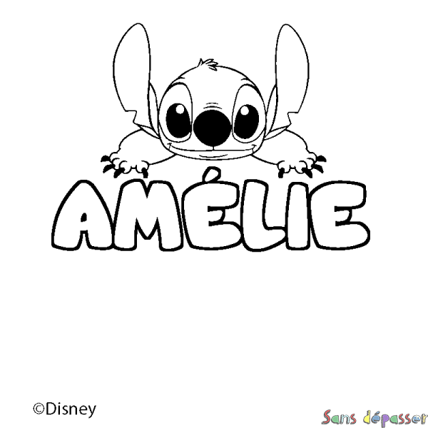Coloriage pr&eacute;nom AM&Eacute;LIE - d&eacute;cor Stitch