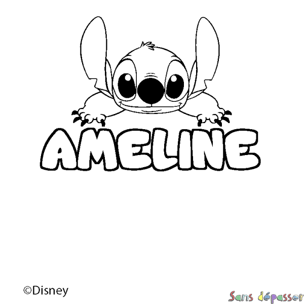 Coloriage pr&eacute;nom AMELINE - d&eacute;cor Stitch