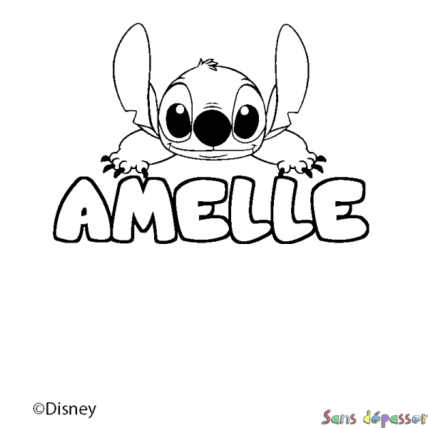 Coloriage pr&eacute;nom AMELLE - d&eacute;cor Stitch