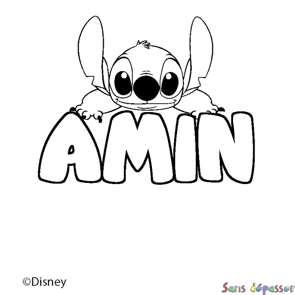 Coloriage pr&eacute;nom AMIN - d&eacute;cor Stitch