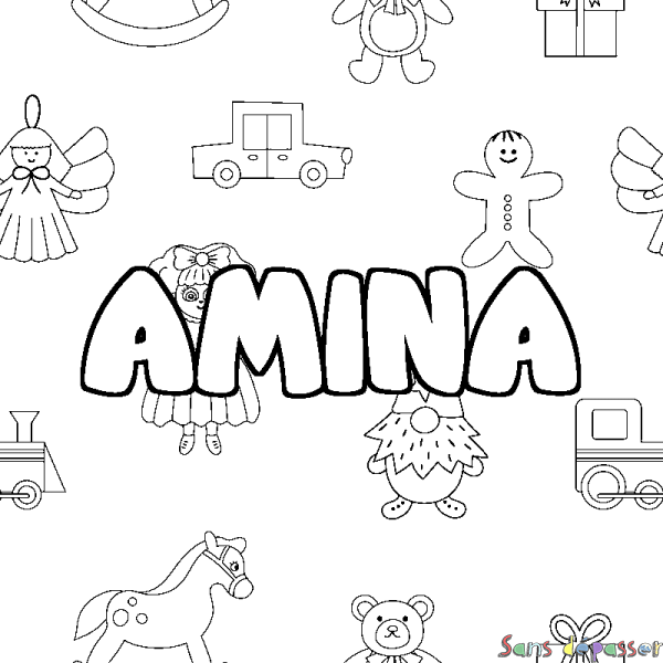 Coloriage prénom AMINA - d&eacute;cor Jouets