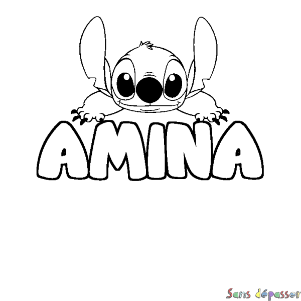 Coloriage prénom AMINA - d&eacute;cor Stitch
