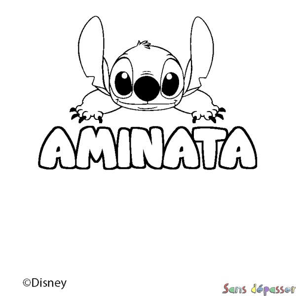 Coloriage pr&eacute;nom AMINATA - d&eacute;cor Stitch