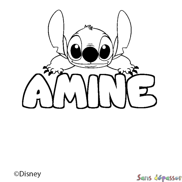 Coloriage pr&eacute;nom AMINE - d&eacute;cor Stitch