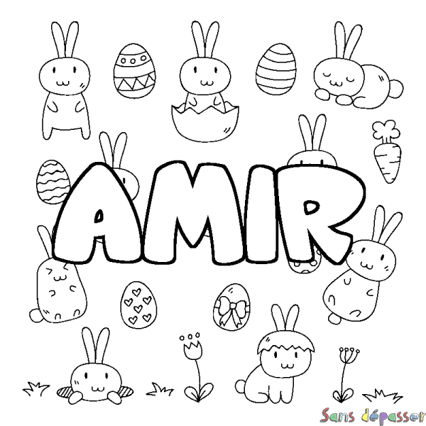Coloriage pr&eacute;nom AMIR - d&eacute;cor Paques