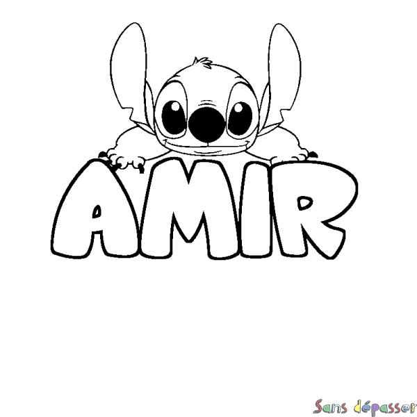 Coloriage prénom AMIR - d&eacute;cor Stitch