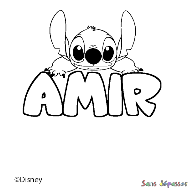 Coloriage pr&eacute;nom AMIR - d&eacute;cor Stitch