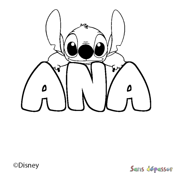 Coloriage pr&eacute;nom ANA - d&eacute;cor Stitch
