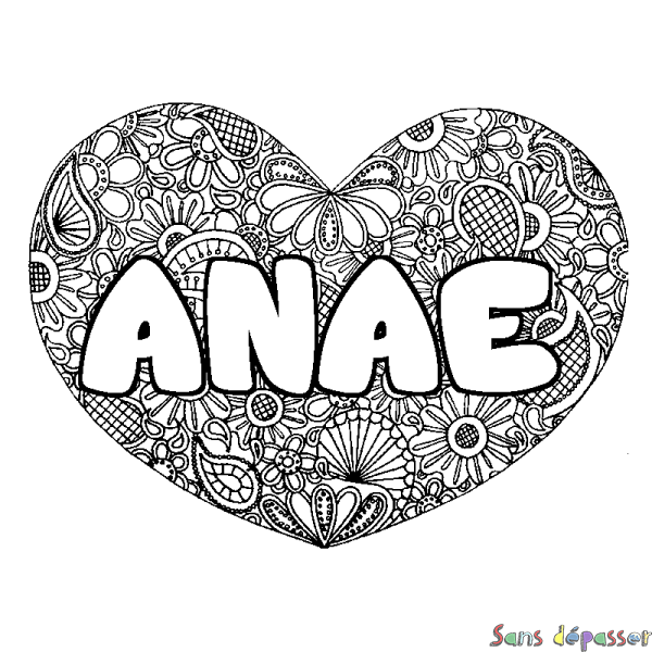 Coloriage prénom ANAE - d&eacute;cor Mandala coeur