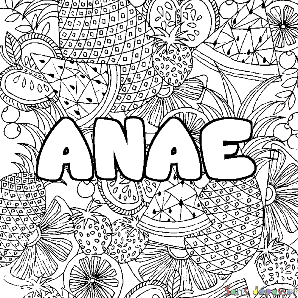 Coloriage prénom ANAE - d&eacute;cor Mandala fruits