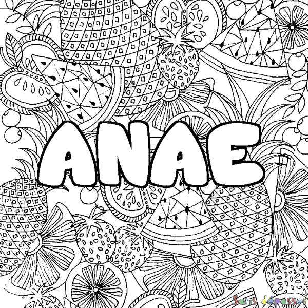 Coloriage pr&eacute;nom ANAE - d&eacute;cor Mandala fruits