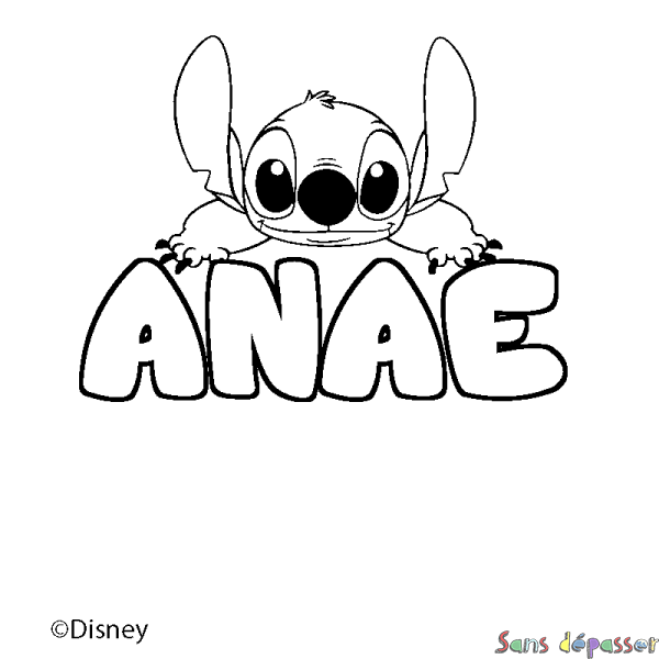 Coloriage pr&eacute;nom ANAE - d&eacute;cor Stitch