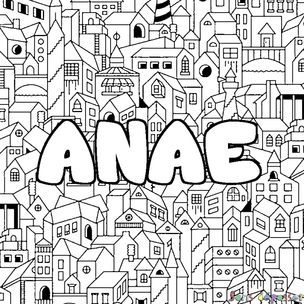Coloriage prénom ANAE - d&eacute;cor Ville