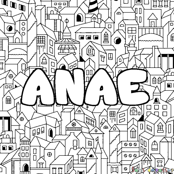 Coloriage pr&eacute;nom ANAE - d&eacute;cor Ville