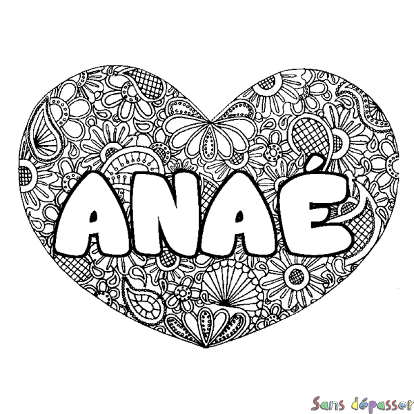 Coloriage prénom ANA&Eacute; - d&eacute;cor Mandala coeur