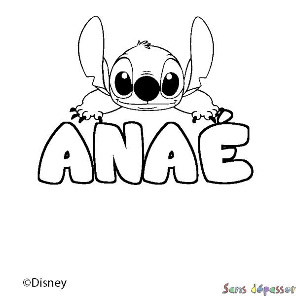 Coloriage pr&eacute;nom ANA&Eacute; - d&eacute;cor Stitch