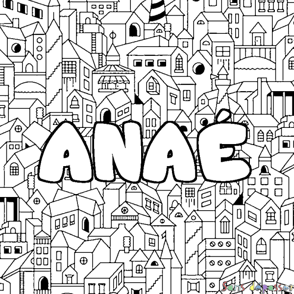 Coloriage prénom ANA&Eacute; - d&eacute;cor Ville