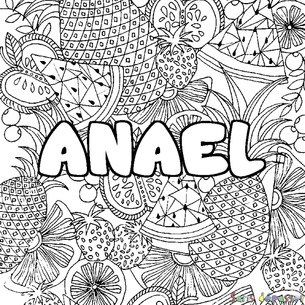 Coloriage prénom ANAEL - d&eacute;cor Mandala fruits