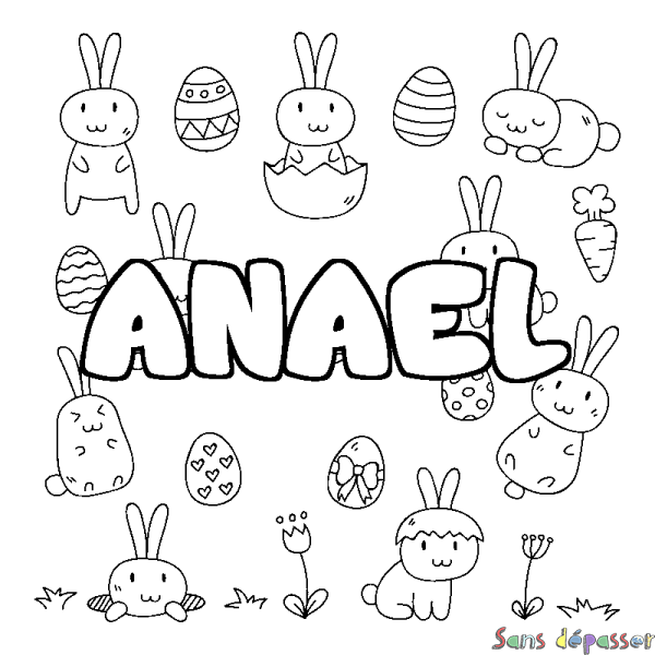 Coloriage pr&eacute;nom ANAEL - d&eacute;cor Paques