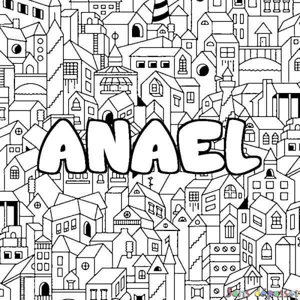 Coloriage prénom ANAEL - d&eacute;cor Ville