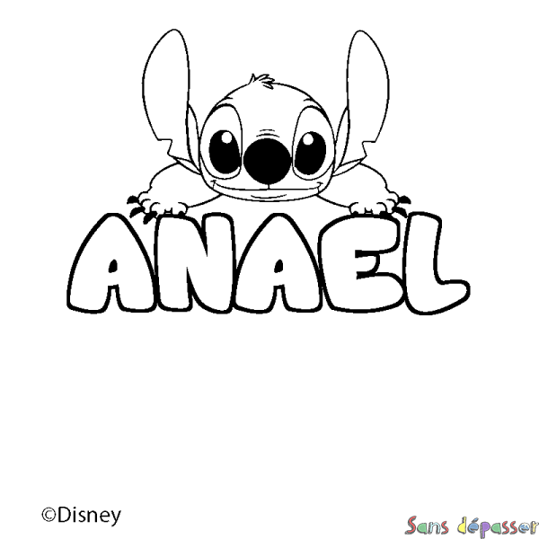 Coloriage pr&eacute;nom ANAEL - d&eacute;cor Stitch