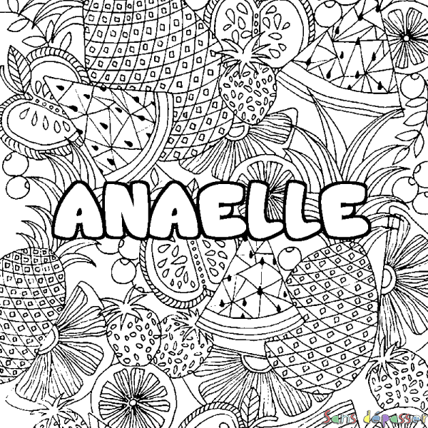 Coloriage prénom ANAELLE - d&eacute;cor Mandala fruits