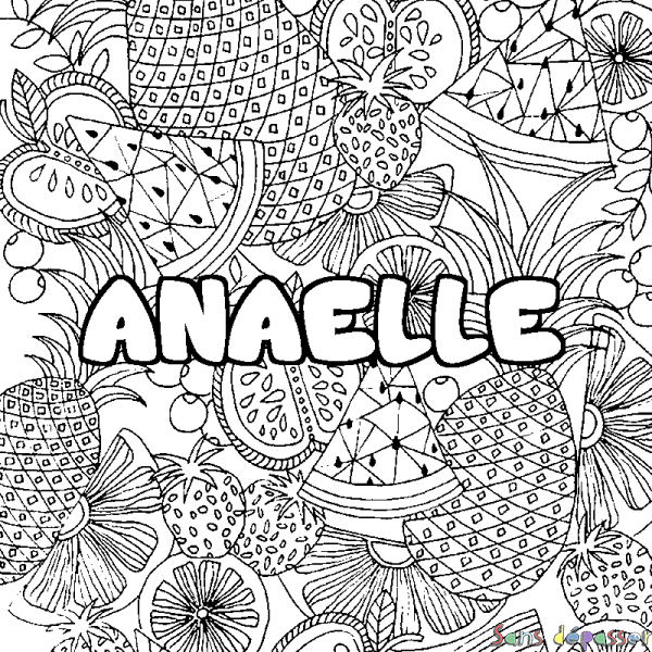 Coloriage pr&eacute;nom ANAELLE - d&eacute;cor Mandala fruits