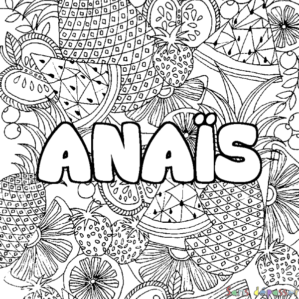 Coloriage prénom ANA&Iuml;S - d&eacute;cor Mandala fruits