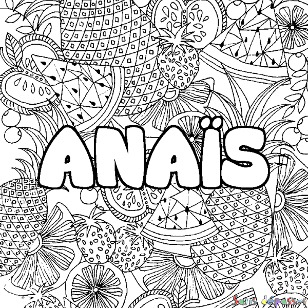Coloriage pr&eacute;nom ANA&Iuml;S - d&eacute;cor Mandala fruits