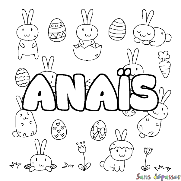 Coloriage pr&eacute;nom ANA&Iuml;S - d&eacute;cor Paques
