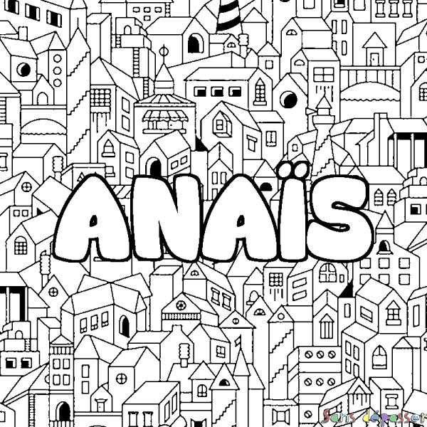 Coloriage pr&eacute;nom ANA&Iuml;S - d&eacute;cor Ville