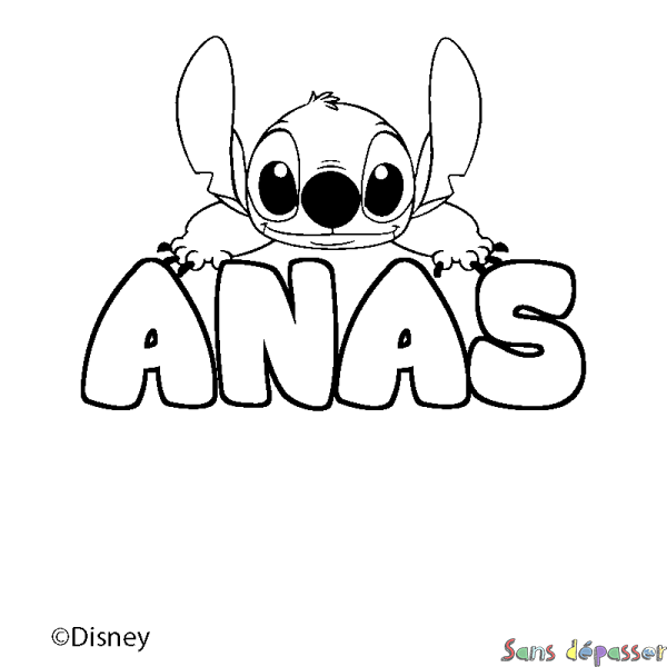 Coloriage pr&eacute;nom ANAS - d&eacute;cor Stitch