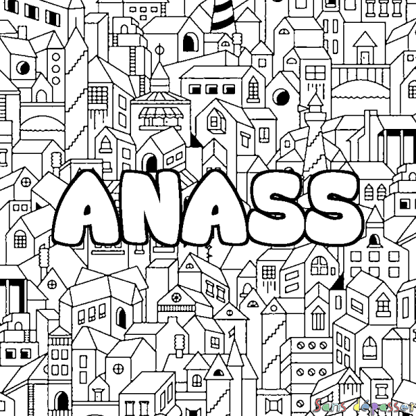 Coloriage pr&eacute;nom ANASS - d&eacute;cor Ville