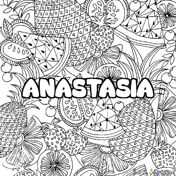 Coloriage prénom ANASTASIA - d&eacute;cor Mandala fruits