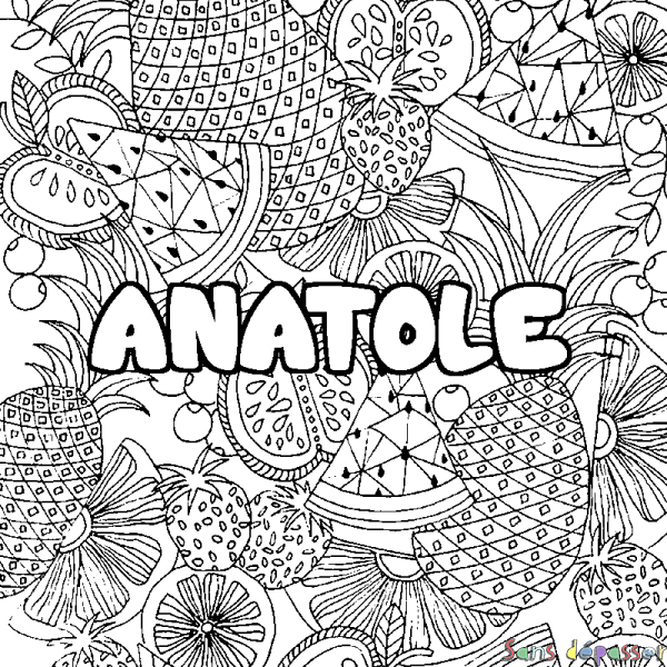 Coloriage prénom ANATOLE - d&eacute;cor Mandala fruits