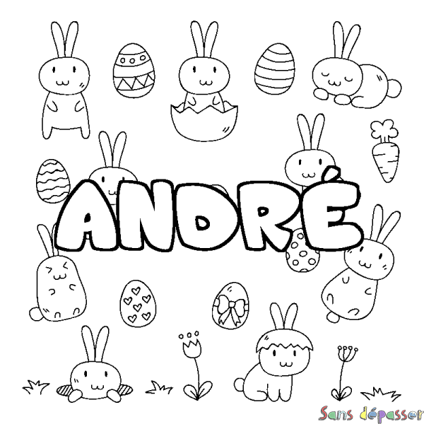 Coloriage pr&eacute;nom ANDR&Eacute; - d&eacute;cor Paques