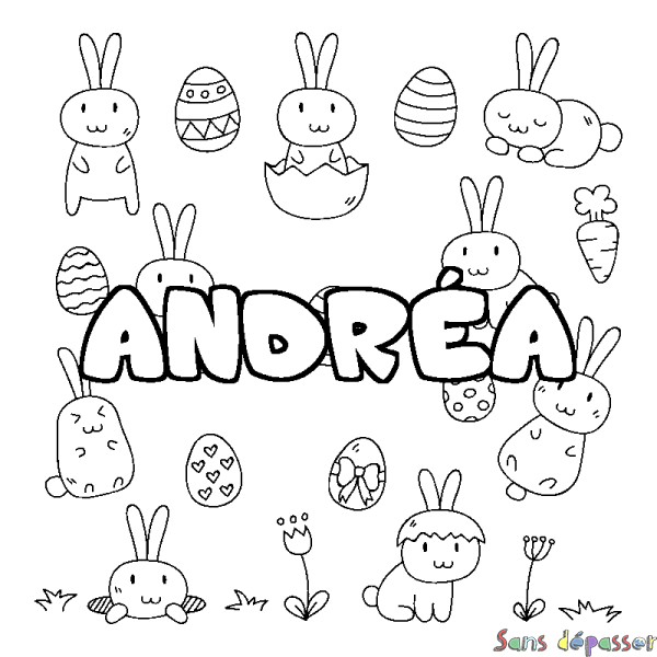 Coloriage pr&eacute;nom ANDR&Eacute;A - d&eacute;cor Paques