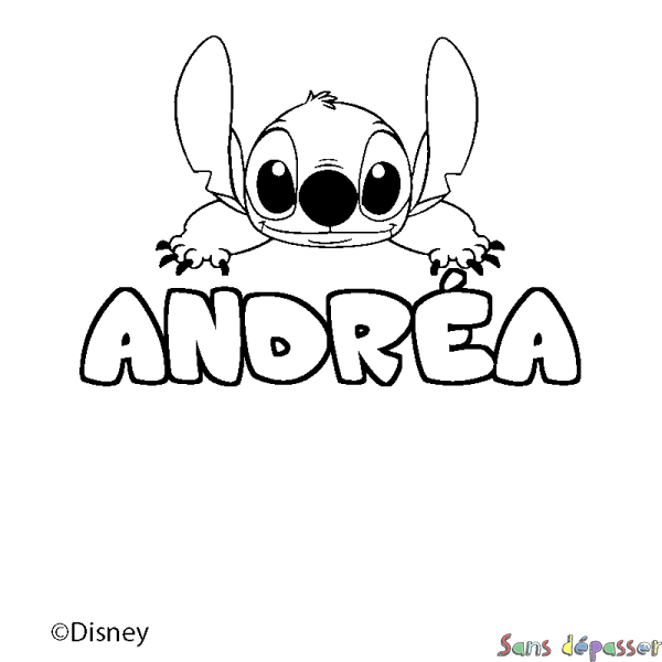 Coloriage pr&eacute;nom ANDR&Eacute;A - d&eacute;cor Stitch
