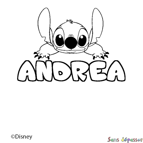 Coloriage pr&eacute;nom ANDREA - d&eacute;cor Stitch