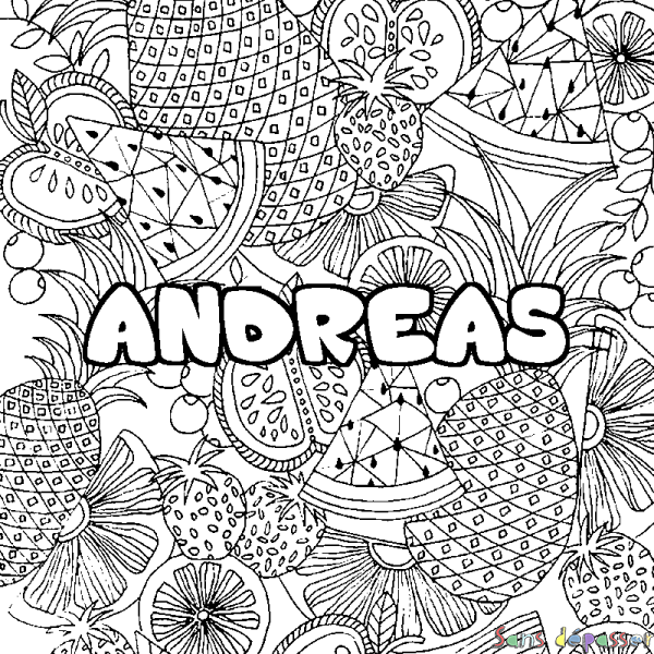 Coloriage prénom ANDREAS - d&eacute;cor Mandala fruits