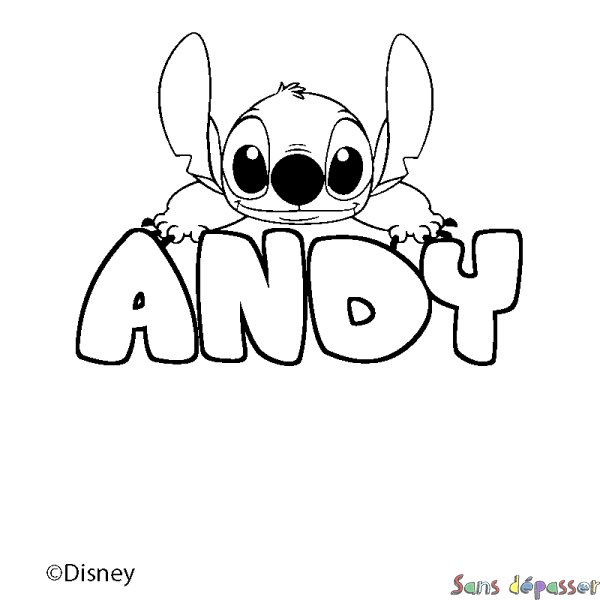Coloriage pr&eacute;nom ANDY - d&eacute;cor Stitch