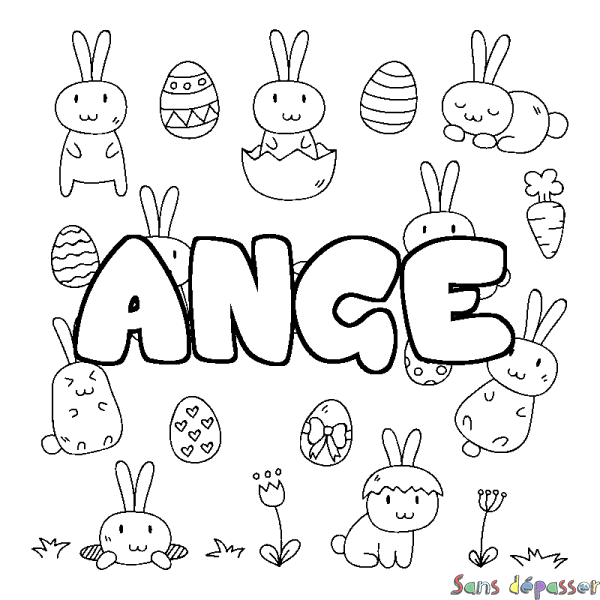 Coloriage pr&eacute;nom ANGE - d&eacute;cor Paques
