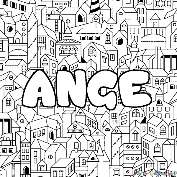 Coloriage pr&eacute;nom ANGE - d&eacute;cor Ville