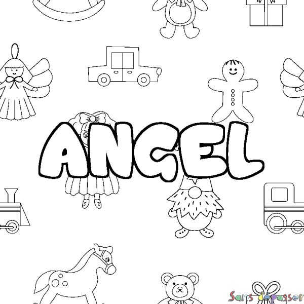 Coloriage pr&eacute;nom ANGEL - d&eacute;cor Jouets