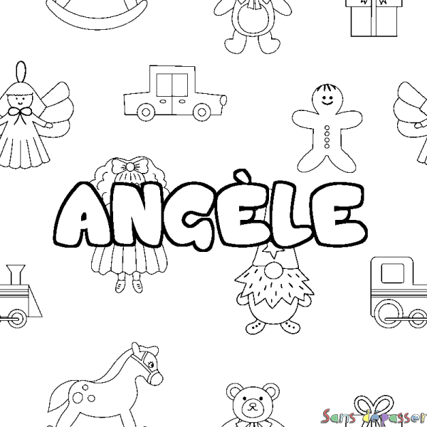 Coloriage pr&eacute;nom ANG&Egrave;LE - d&eacute;cor Jouets
