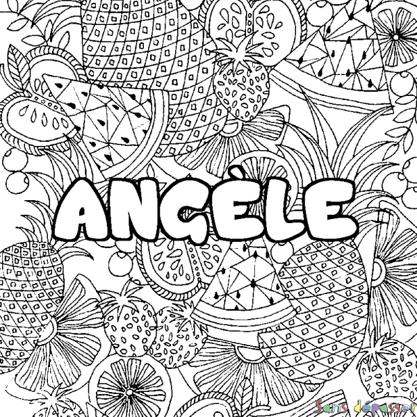 Coloriage pr&eacute;nom ANG&Egrave;LE - d&eacute;cor Mandala fruits
