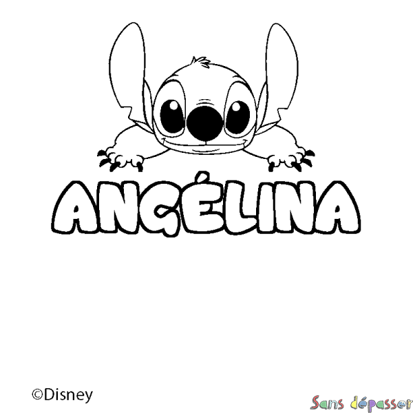 Coloriage pr&eacute;nom ANG&Eacute;LINA - d&eacute;cor Stitch